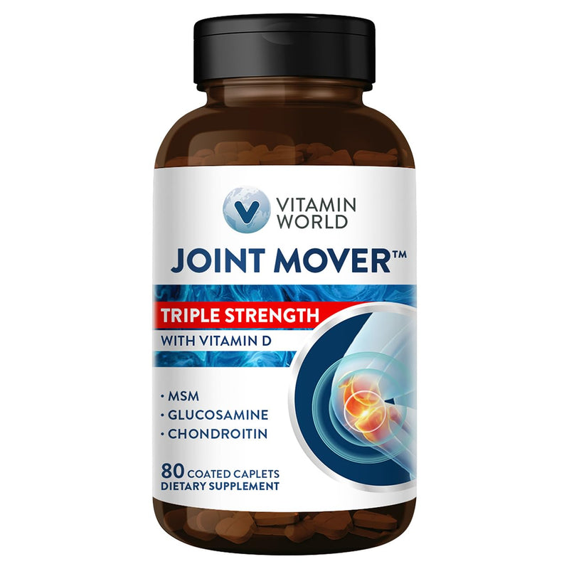 Vitamin World Glucosamine Chondroitin with MSM with Vitamin D, 80 Caplets | Triple Strength Joint Mover for Healthy Joints, Promotes Comfort and Flexibility, Coated, Gluten Free