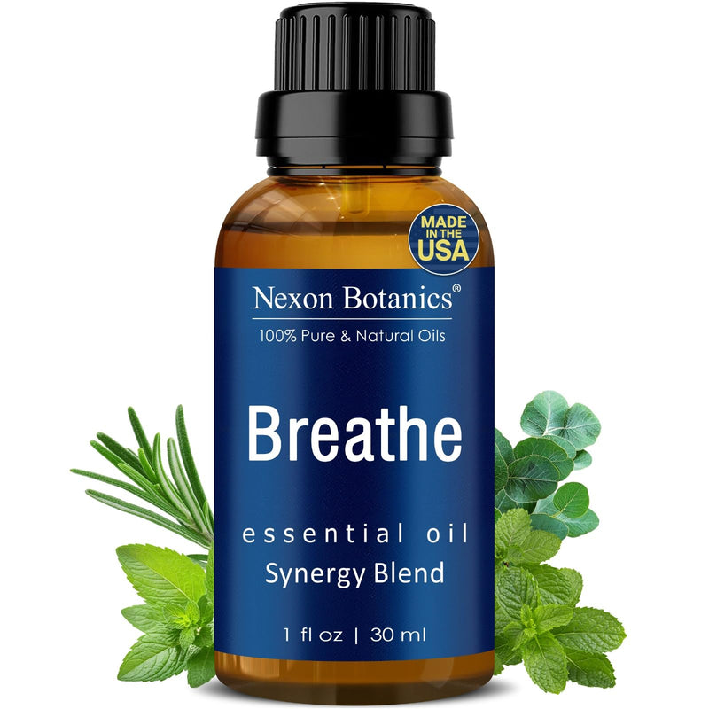 Breathe Essential Oil Blend 30 ml - Breath Sinus Relief with Menthol Oils - for Humidifiers, Diffusers, and Aromatherapy - Nexon Botanics Breathe 1 Fl Oz (Pack of 1)