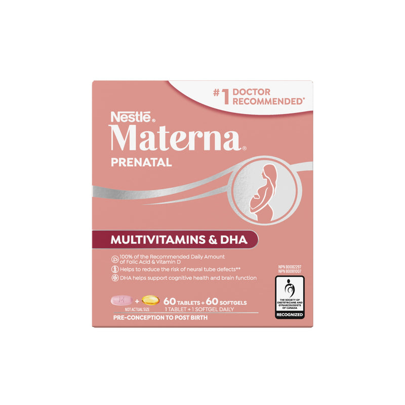 NESTLÉ Materna Prenatal Multivitamin with DHA Supplement | Folic Acid | 60 tablets + 60 DHA soft gels | 100 Percent RDA of Folic Acid