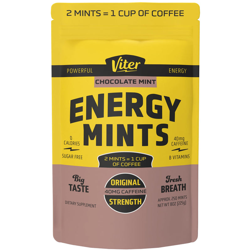 Viter Energy 40mg Caffeine Mints - Sugar Free, B Vitamins, Vegan, Boosts Fast Energized Alert Focus, Caffeinated Nootropic Supplement Pills (Chocolate Mint Flavor, 8oz, Bulk Bag) Chocolate Mint 250 Count (Pack of 1)