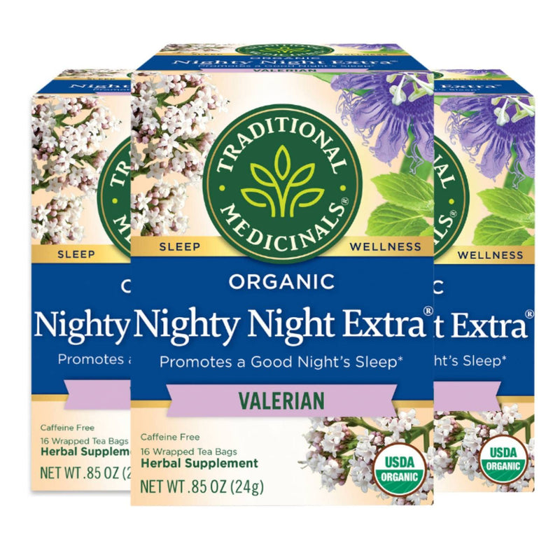 Traditional Medicinals Organic Nighty Night Valerian Relaxation Tea, 16 Tea Bags (Pack of 3) Peppermint 16 Count (Pack of 3) - BeesActive Australia