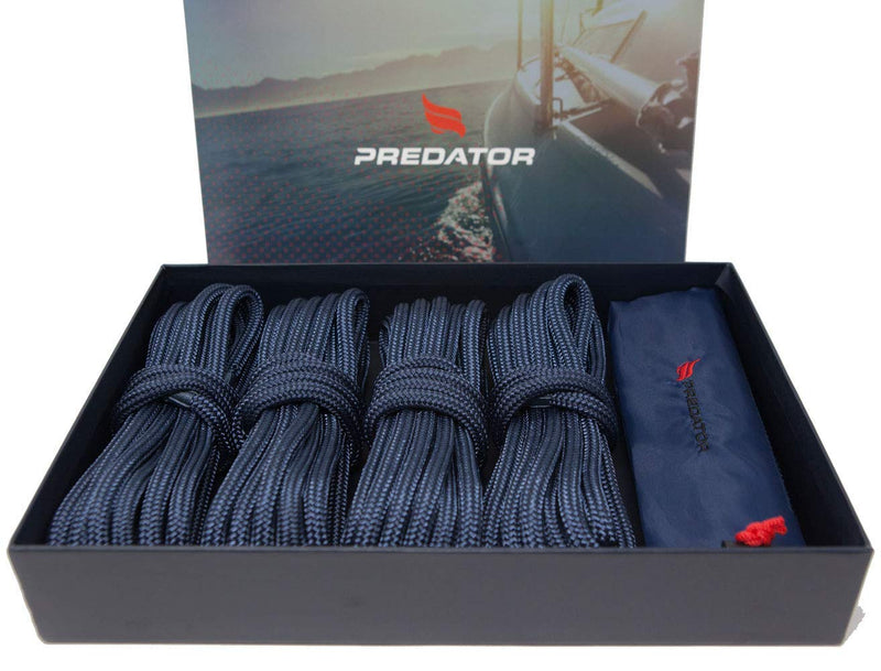 NZ Hi-Performance Dock Lines Bag Set | 3/8" x 15' Double Braided Nylon Dock Line with 12 Inch Eyelet | Ropes for Boats (Navy Blue)