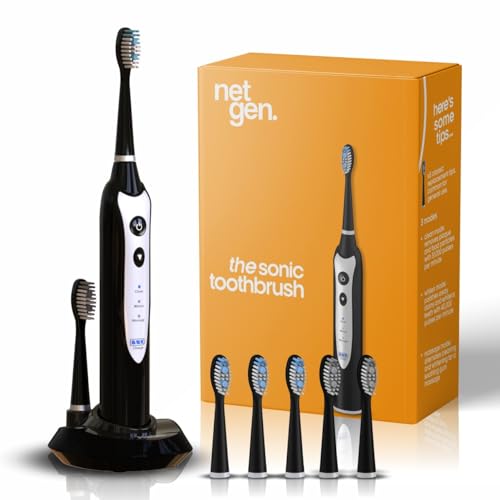 Sonic Electric Toothbrush for Adults - Rechargeable Power Toothbrush with 5 Soft Bristle Heads, Travel Case, 3 Cleaning Modes & Smart Timer, IPX7 Waterproof (Black) Black