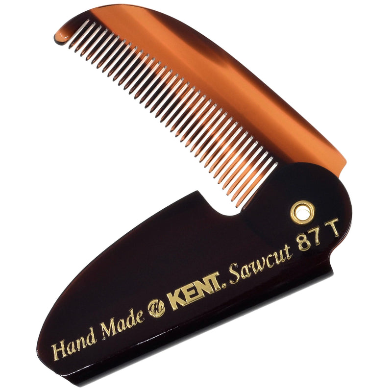 Kent 87T Handmade Folding Pocket Comb for Men, Fine Tooth Hair Comb Straightener for Everyday Grooming Styling Hair, Beard or Mustache, Use Dry or with Balms, Saw Cut Hand Polished, Made in England Pack of 3 Tortoiseshell