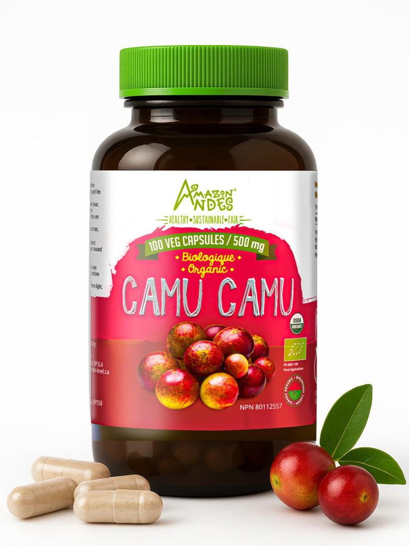 Amazon Andes Camu Camu Capsules 500mg - Pure Vitamin C Origin from Peru - Myrciaria Dubia Berry - 100 Vegetarian Caps - Wild Harvested Amazon Rainforest Superfruit Non-GMO Vegan
