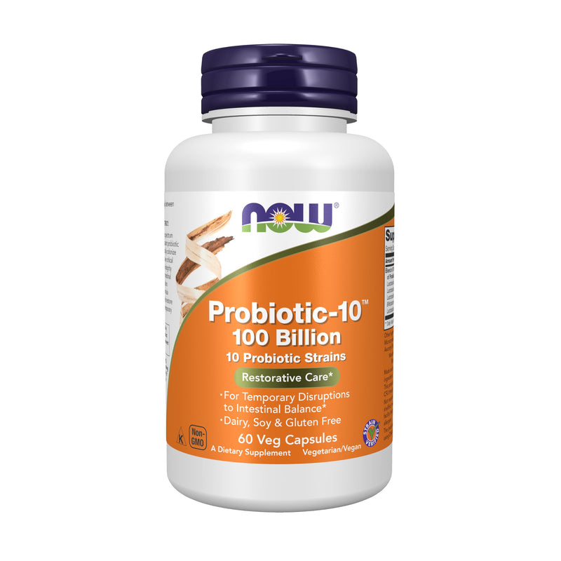 NOW Foods Supplements, Probiotic-10™, 100 Billion, with 10 Probiotic Strains,Dairy, Soy and Gluten Free, Strain Verified, 60 Veg Capsules 60 Count (Pack of 1)