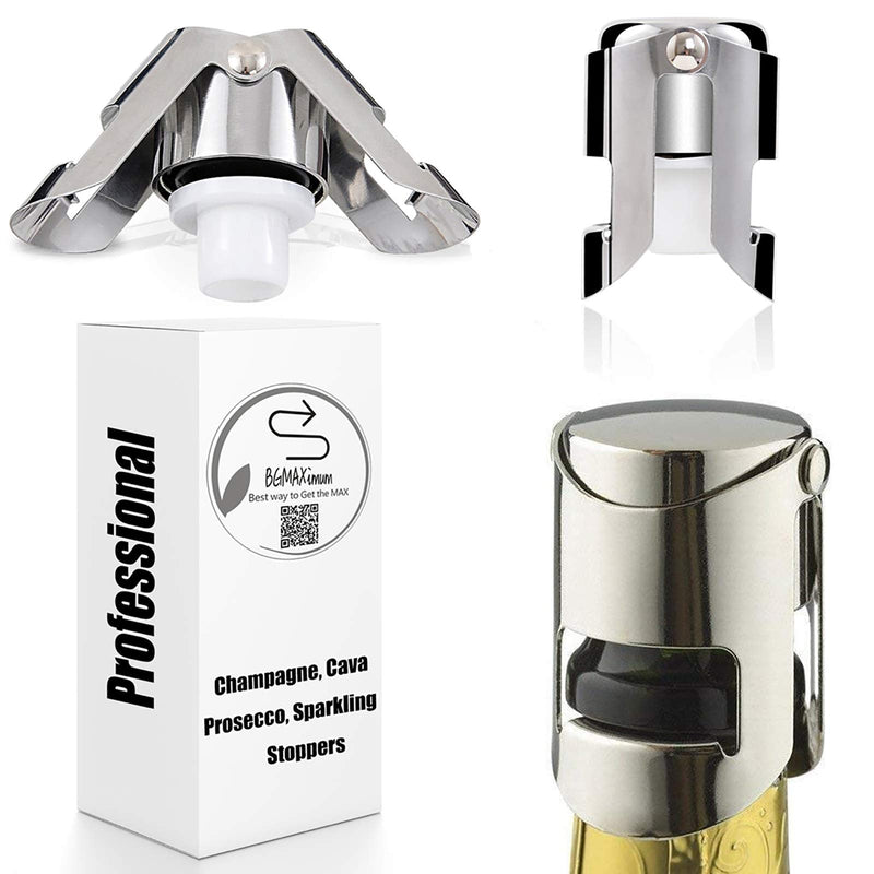 Champagne Sealer Stopper, BGMAX 3 Pack Stainless Steel Sparkling Wine Bottle Plug Sealer Set with a Longer Sealing Plug, Gifts Accessories for Champagne - BeesActive Australia