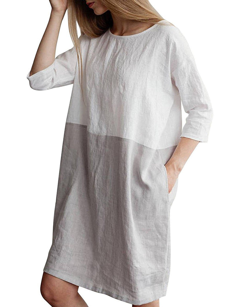 Famulily Women's Oversized 3 4 Sleeve Two Tone Colors Loose T Shirt Dress with Pockets Grey Large - BeesActive Australia