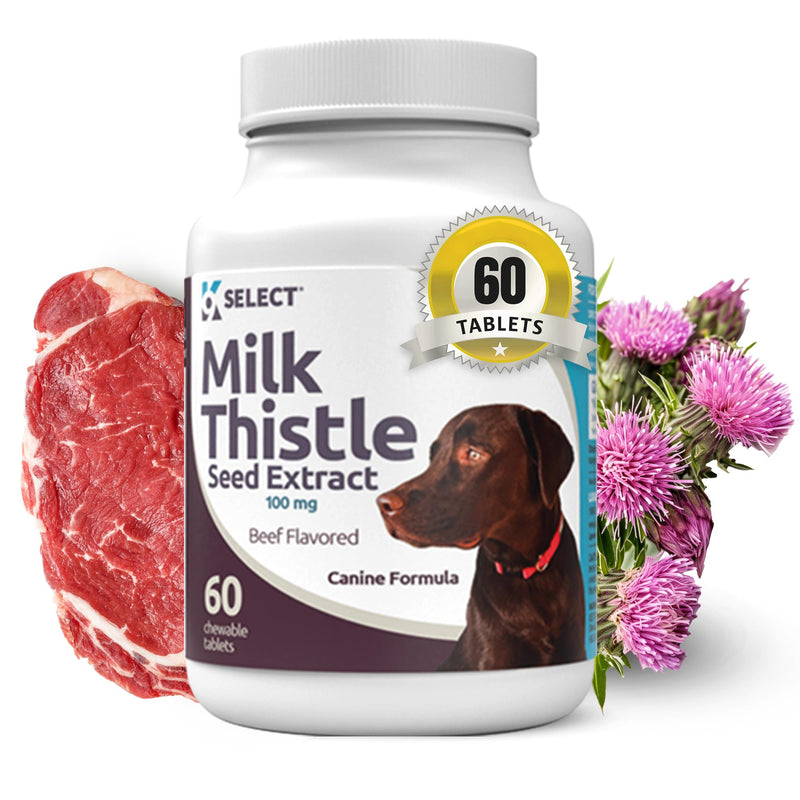 K9 Select Milk Thistle for Dogs, 100mg - 60 Beef Flavored Tablets - Canine Liver Health Natural Milk Thistle Supplement - PawsPlanet Australia
