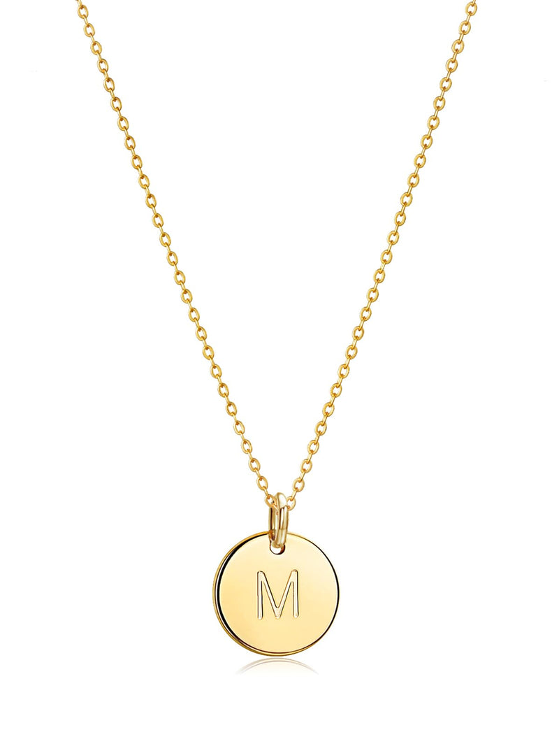 Bemoly Initial Necklace for Women Round 11MM Coin Disc Double Side Engraved Letter A-Z Hammered Pendant 14K Gold Plated Personalized Alphabet Birthday Jewelry 17.5" M - BeesActive Australia