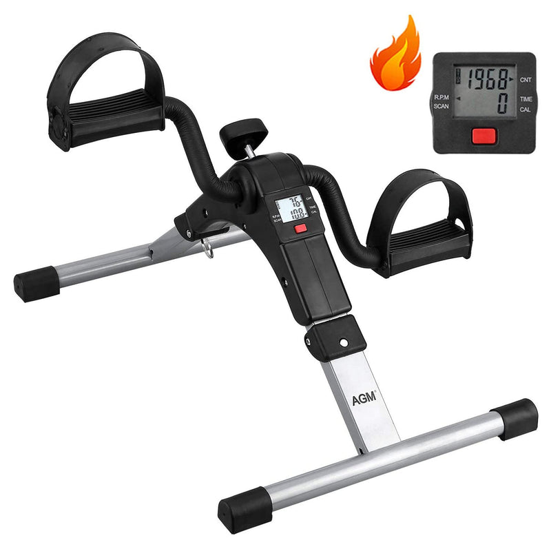 Folding Pedal Exerciser, Mini Under Desk Bike - Portable Foot Hand Cycle Peddler Machine Bicycle Exerciser for Arm Leg While Sitting Silver