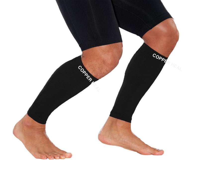 COPPER HEAL CALF Copper Compression SLEEVES (1 PAIR) For Exercise Sport Recovery - Calf Muscle Strains Shin Splints Leg Small (2 Count) - BeesActive Australia
