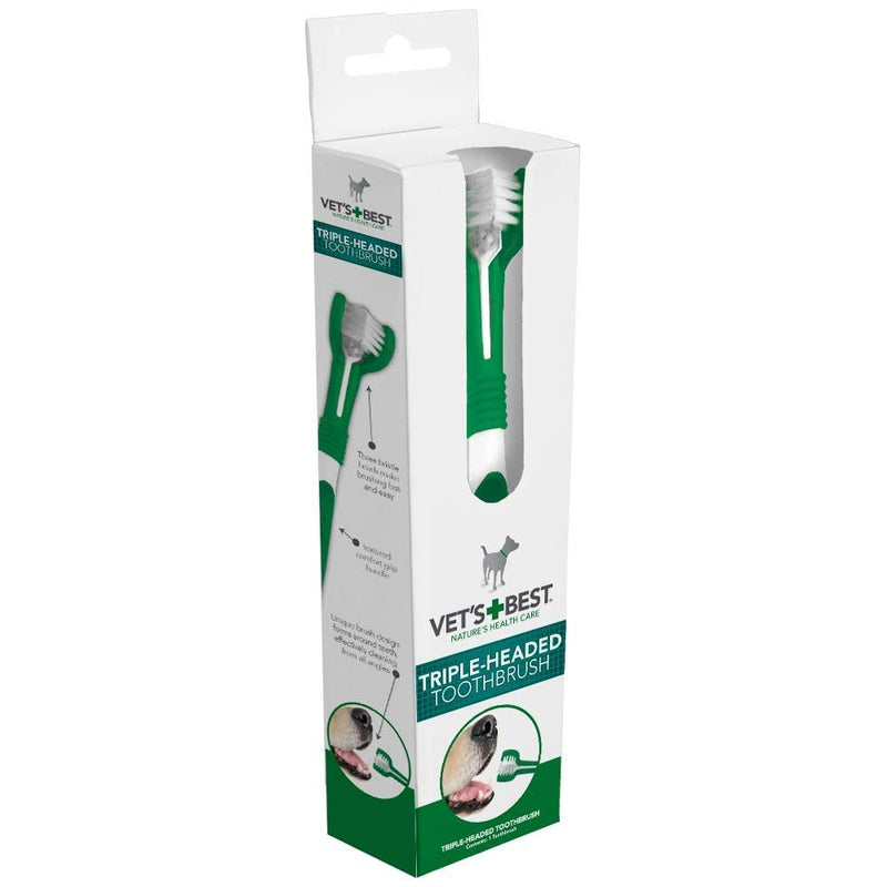 Vets Best Triple Headed Toothbrush for Dogs - Teeth Cleaning and Fresh Breath - PawsPlanet Australia