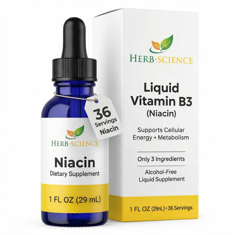 Liquid Vitamin B3 Niacin Drops, Alcohol-Free, 1 Oz | Easy-to-Take Liquid Formula with Flexible Serving, Vegan, Non-GMO, Alcohol-Free and Bottled in Cobalt Glass for Freshness