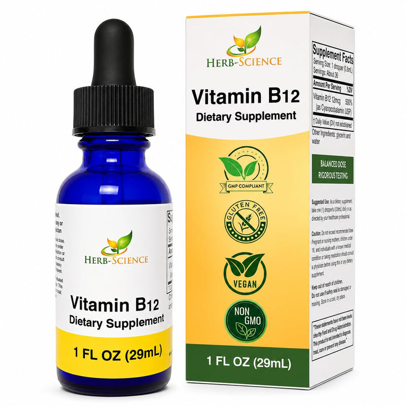 Liquid Vitamin B12 – Cold-Pressed, High Absorption, Vegan, Alcohol-Free, Sublingual B12 Drops, Cyanocobalamin, No Artificial Flavors, Blue Cobalt Glass Bottle for Maximum Freshness - 1 oz | Made with Only 3 Premium Ingredients, Vegan and Non-GMO, in an...