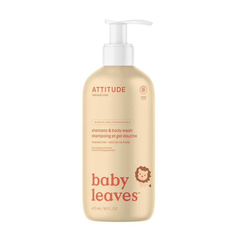 ATTITUDE 2-in-1 Shampoo and Body Wash for Baby, EWG Verified, Dermatologically Tested, Vegan, Pear Nectar, 16 Fl Oz 16 Fl Oz (Pack of 1) - BeesActive Australia