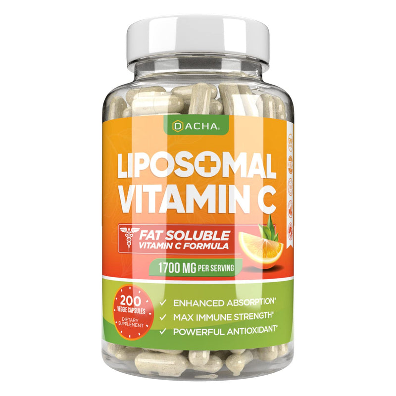 DACHA Natural Liposomal Vitamin C - 1700mg, 200 Capsules, Immune System & Collagen Booster, High Absorption Fat Soluble Vit C, Buffered, Skin Vitamins, Sunflower Lecithin - BeesActive Australia