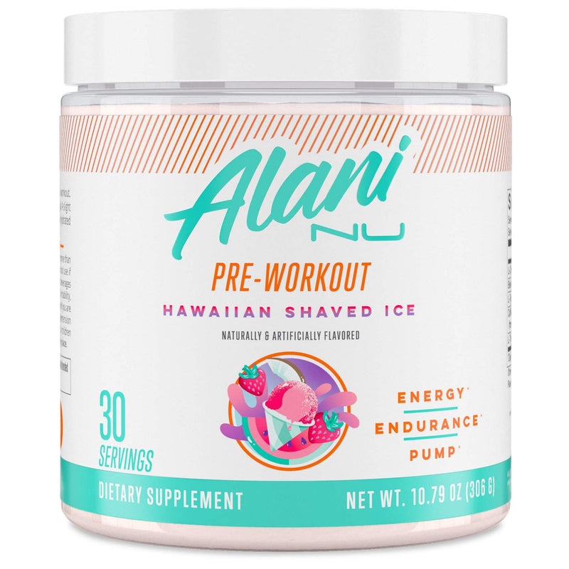 Alani Nu Pre Workout Supplement Powder for Energy, Endurance & Pump, Sugar Free, 200mg Caffeine, Formulated with Amino Acids Like L-Theanine to Prevent Crashing, Hawaiian Shaved Ice 30 Servings - BeesActive Australia