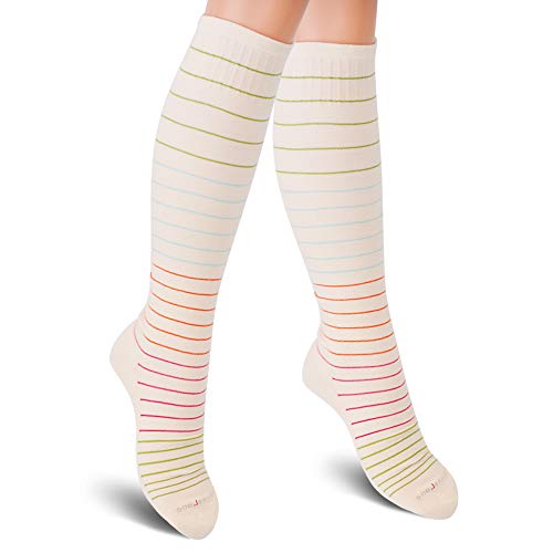 SocksLane Cotton Compression Socks, 15–20 mmHg Graduated Support, Knee-High Medical Compression (Nude Stripes M/L) Medium/Large (1 Pair) Nude Stripes