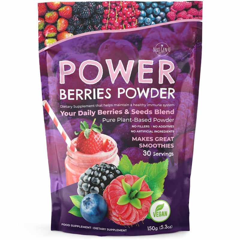 Super Berry Powder - 150g - Immune Support - Food Supplement - Superfood Berries - Smoothie Mix for Shakes - Healthy Boost for Detox Juice Beverages or Any Drink - by NextGenU 1
