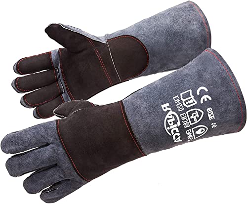 RAPICCA Fireplace Fire Pit Gloves, 932°F Fireproof Leather, 16in Dark Grey Dark-grey(length 16in)