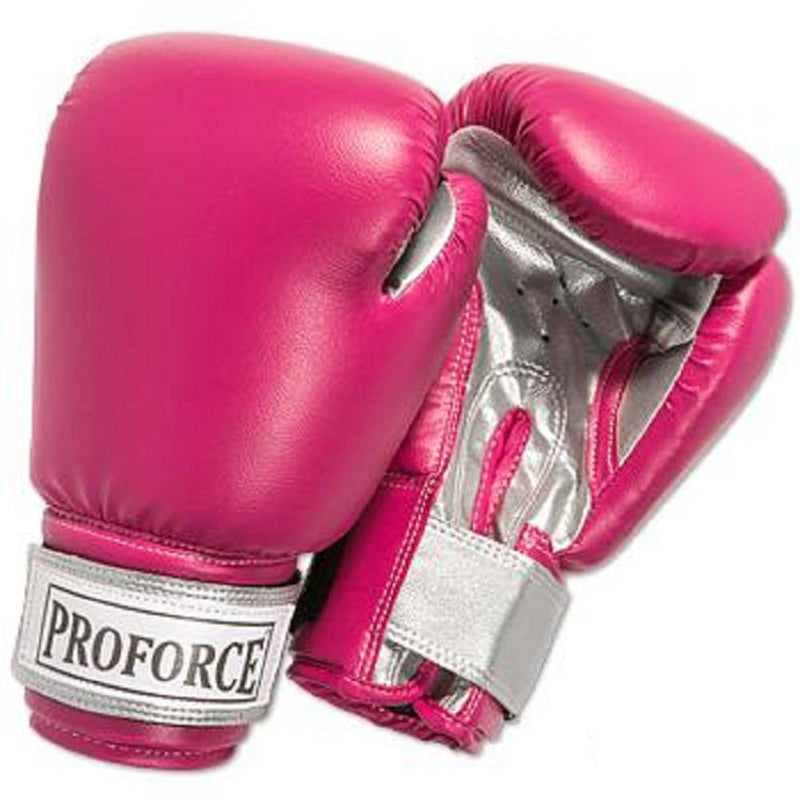 Pro Force Leatherette Boxing Gloves with White Palm (Fuchsia/Silver, 12 oz.)