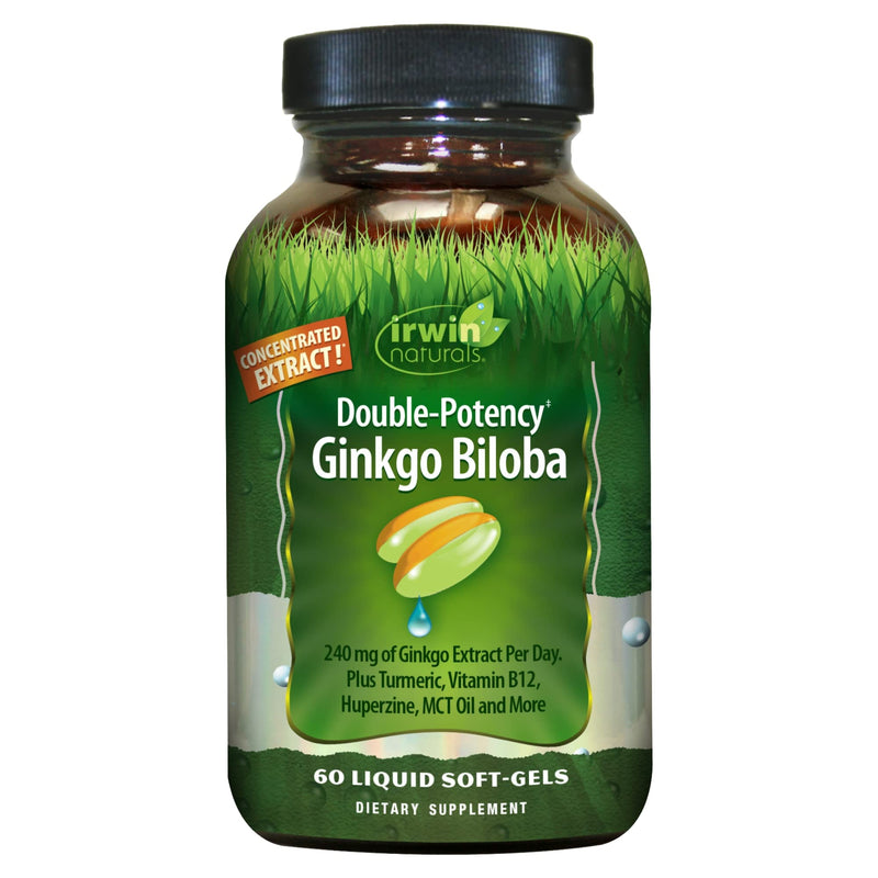 Irwin Naturals Double-Potency Ginkgo Biloba 240mg Extra Strength Brain Health Supplement - Enhance Memory, Mental Focus, Alertness, Concentration & Herbal Energy Booster - 60 Liquid Softgels 1
