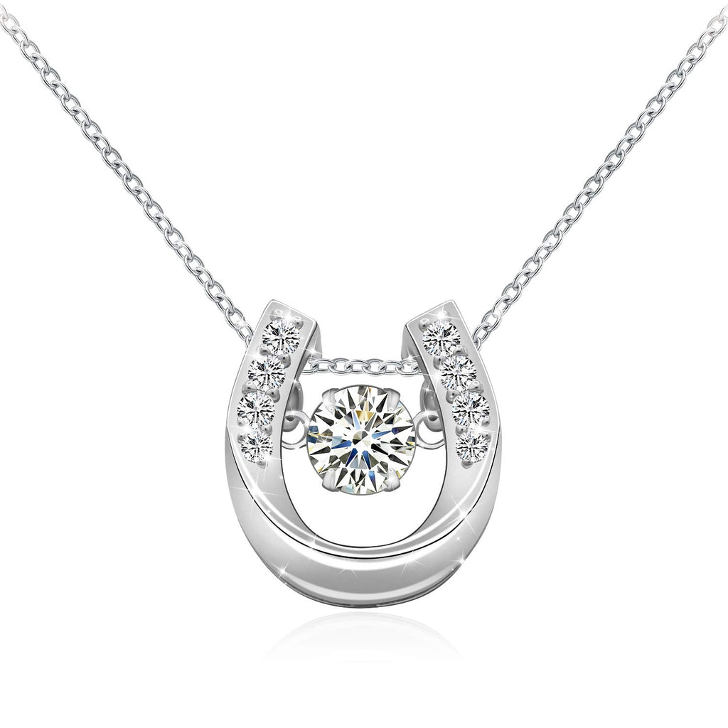 925 Sterling Silver Lucky Horseshoe with CZ Cute U Pendant Necklace Women Jewelry set