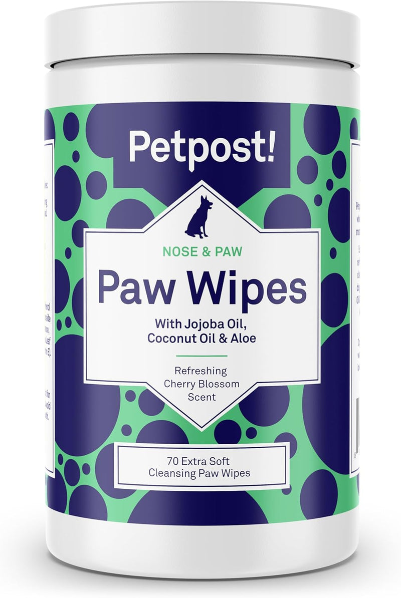 Petpost | Paw Wipes for Dogs - Nourishing, Revitalizing Dog Paw Cleaner with Coconut Oil, Jojoba Oil, and Aloe - Ultra Soft Cotton Pads - Cherry Blossom Scent 70 ct. - BeesActive Australia