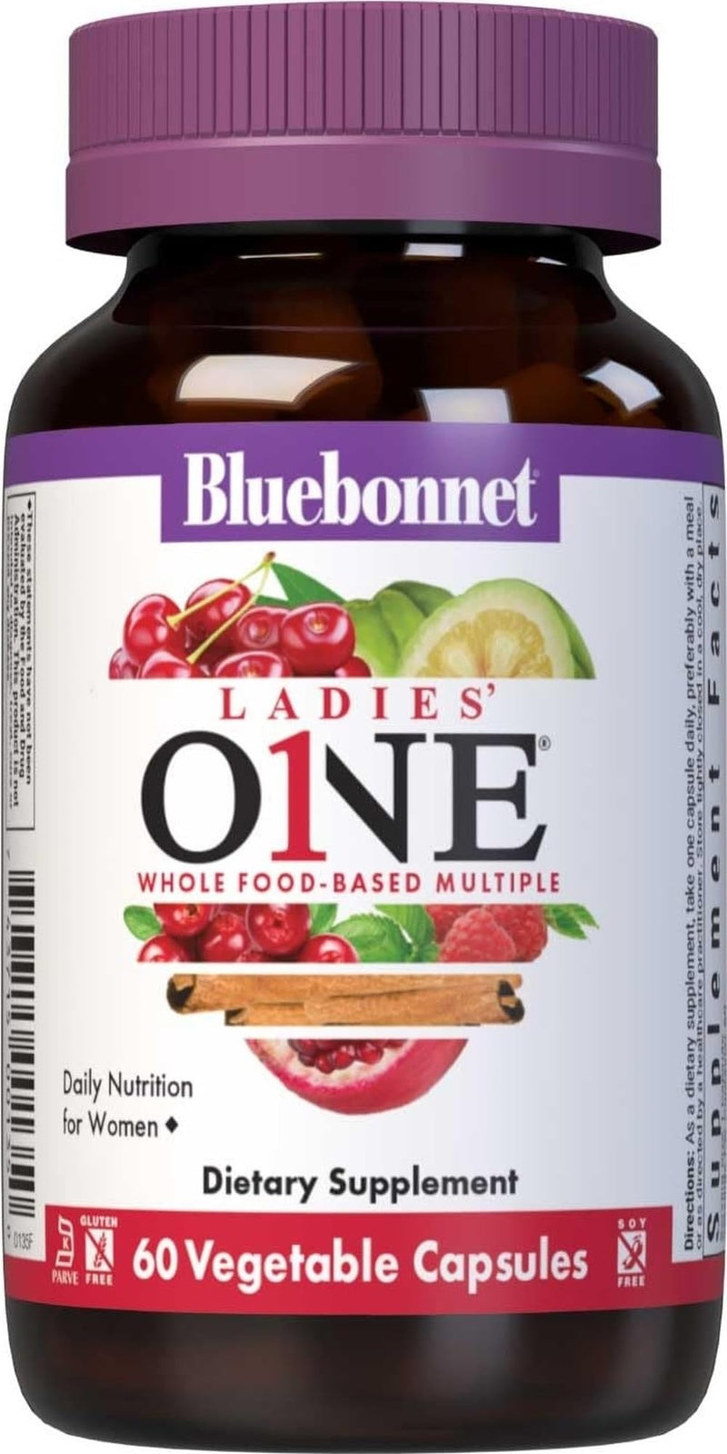 BlueBonnet Nutrition Ladies One Vegetable Capsule, Whole Food Multiple, K2, Organic Vegetable, Energy, Vitality, Non-GMO, Gluten Free, Soy Free, Milk Free, Kosher, 60 Vegetable Capsule, 2 Month Supply | Organic 60 Count (Pack of 1)