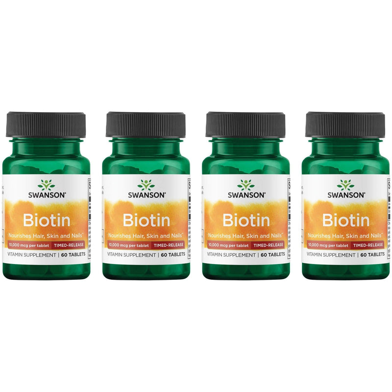 Swanson Biotin - Timed-Release 10,000 mcg 60 Tabs (4 Pack) 60 Count (Pack of 4)