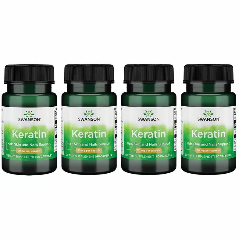 Swanson Keratin (from Tibetan Wool) - Natural Supplement Promoting Healthy Joints, Hair, Skin & Nails - Helps Nourish Healthy Connective Tissues - (60 Capsules, 50mg Each) (4 Pack) 60 Count (Pack of 4)