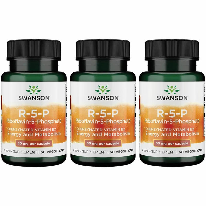 Swanson R-5-P (Riboflavin-5-Phosphate) - Vitamin B2 Supplement Promoting Energy, Metabolism & Vision Health - Natural Wellness Formula - (60 Capsules) (3 Pack) 60 Count (Pack of 3)