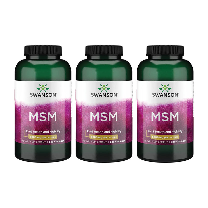Swanson MSM - Essential Minerals Promoting Mobility & Joint Health Support - Helps to Maintain Connective Tissue Health Including Cartilage, Collagen, & Hair - (240 Capsules, 1000mg Each) 3 Pack 240 Count (Pack of 3)