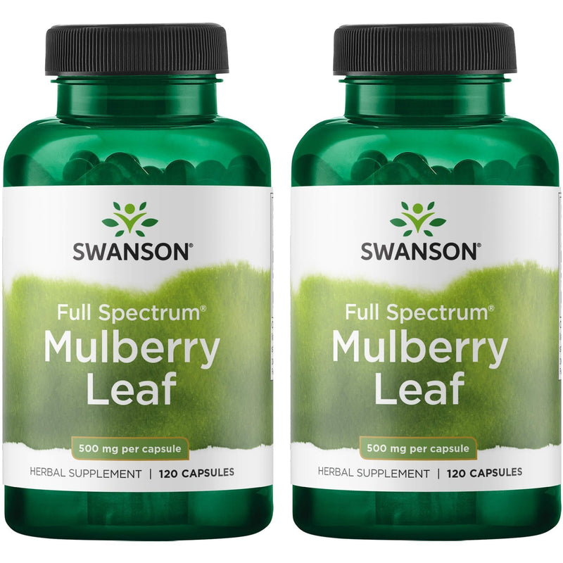 Swanson Full Spectrum Mulberry Leaf 500 mg, 120 Capsules, 2 Pack | Mulberry Leaf Is Packed with Antioxidant Flavonoids Plus Ascorbic Acid, Beta-Carotene and Vitamin C for Support 120 Count (Pack of 2)