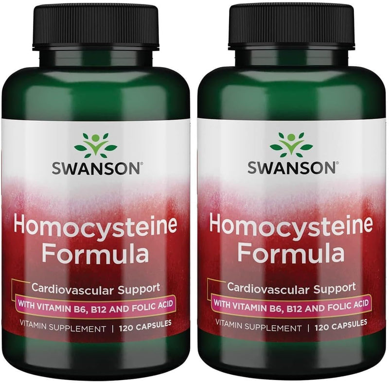 Swanson Homocysteine Cardiovascular Formula, 120 Capsules, 2 Pack | Protects Cardiovascular Health, Features Vitamins B-12, B-6 and Folic Acid, Supports Healthy Homocysteine Levels 120 Count (Pack of 2)