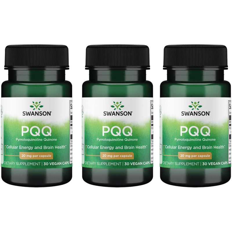 Swanson PQQ Pyrroloquinoline Quinone 20 mg, 30 Veg Caps, 3 Pack | PQQ Promotes Function of the Mitochondria, the Energy Centers of Cells, to Support Brain and Cardiovascular Health 30 Count (Pack of 3)