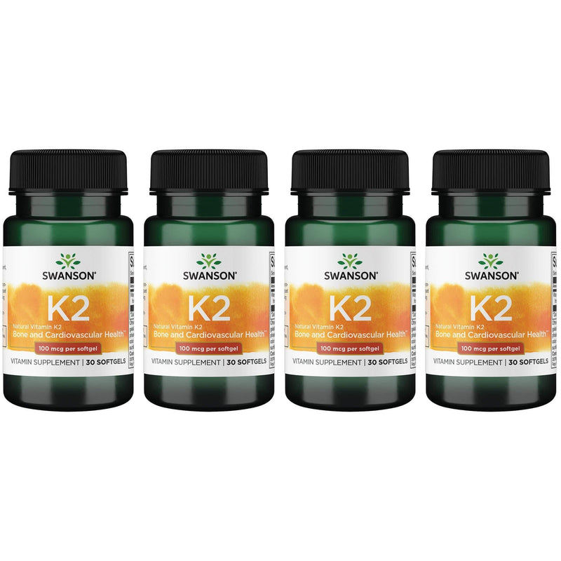Swanson Vitamin K2 (Menaquinone-7) - Vitamin Supplement Supporting Cardiovascular and Bone Health - Made from Japanese Natto to Help Regulate Calcium - (30 Softgels, 100mcg Each) (4 Pack) 30 Count (Pack of 4)