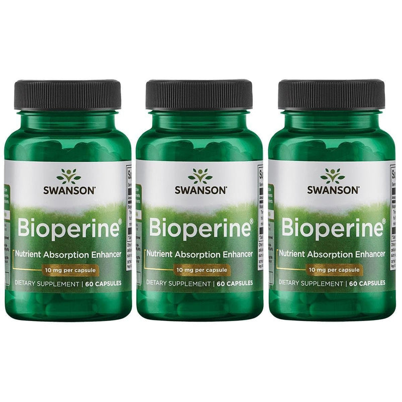 Swanson Bioperine Nutrient Absorption 10 mg, 60 Capsules, 3 Pack | Dramatically Enhances the Absorption of Whole Foods and Dietary Supplements, Improves the Bioavailability of Nutrients