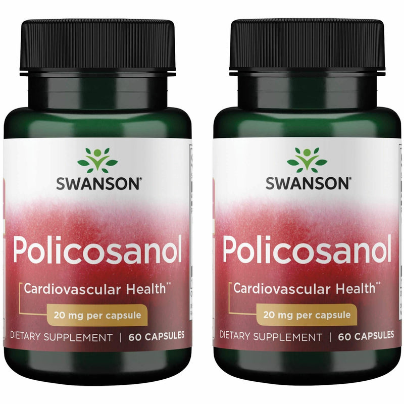 Swanson Policosanol - Supplement Helps Support Cardiovascular Health - All Natural Formula Aids Good Heart Health & Function - Helps Maintain Healthy Cholesterol Levels (60 Capsules, 20mg each) 2 Pack 60 Count (Pack of 2)