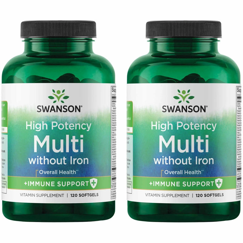 Swanson Multi Without Iron Daily Multivitamin for Adults Who Do Not Need Additional Iron - Complete Mineral and Vitamin Formula (120 Softgels, 2 Pack)