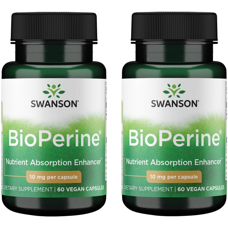 Swanson Bioperine Absorption Enhancer 10 mg, 60 Capsules, 2 Pack | Dramatically Enhance the Absorption of Whole Food and Dietary Supplements; Improves the Bioavailability of Nutrients 60 Count (Pack of 2)