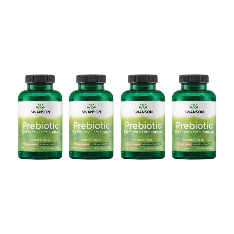 Swanson Prebiotic Fiber Capsules with NutraFlora FOS for Gut-Health-Conscious Adults Seeking Digestive Flora and Immune Support - 750 mg (120 Vegan Capsules, 4 Pack) 120 Count (Pack of 4)