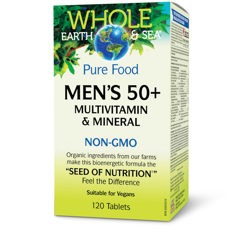 Natural Factors Whole Earth & Sea Men's 50+ Multivitamin & Mineral - Daily Nutritional Support Multivitamin - Supports Brain Health & Immune System Function - Vegan - 120 Tablets (60 Servings) 120 Count (Pack of 1)