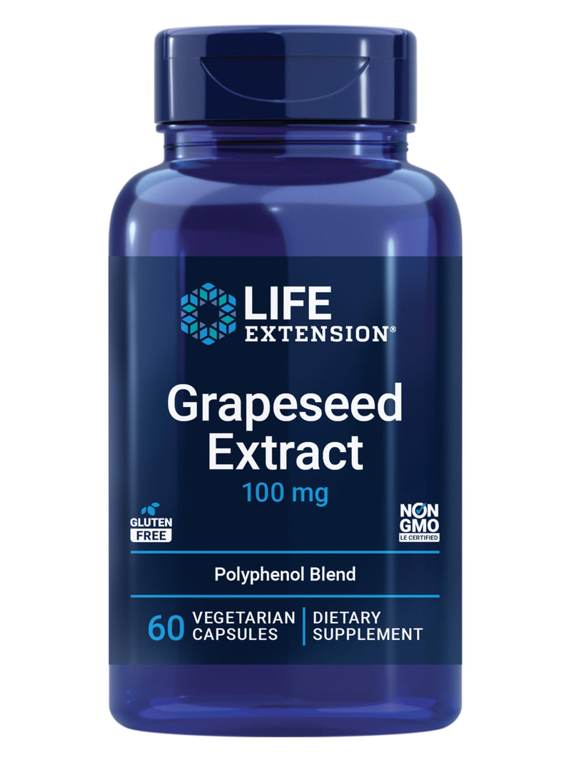 Life Extension Grapeseed Extract, Vitamin C, Calcium, resveratrol, polyphenols, Cardiovascular Health, antioxidant Protection, Gluten-Free, Non-GMO, Vegetarian, 60 Capsules | Vitamin C, Calcium, Resveratrol & Polyphenols for Cardiovascular Health & Ant...