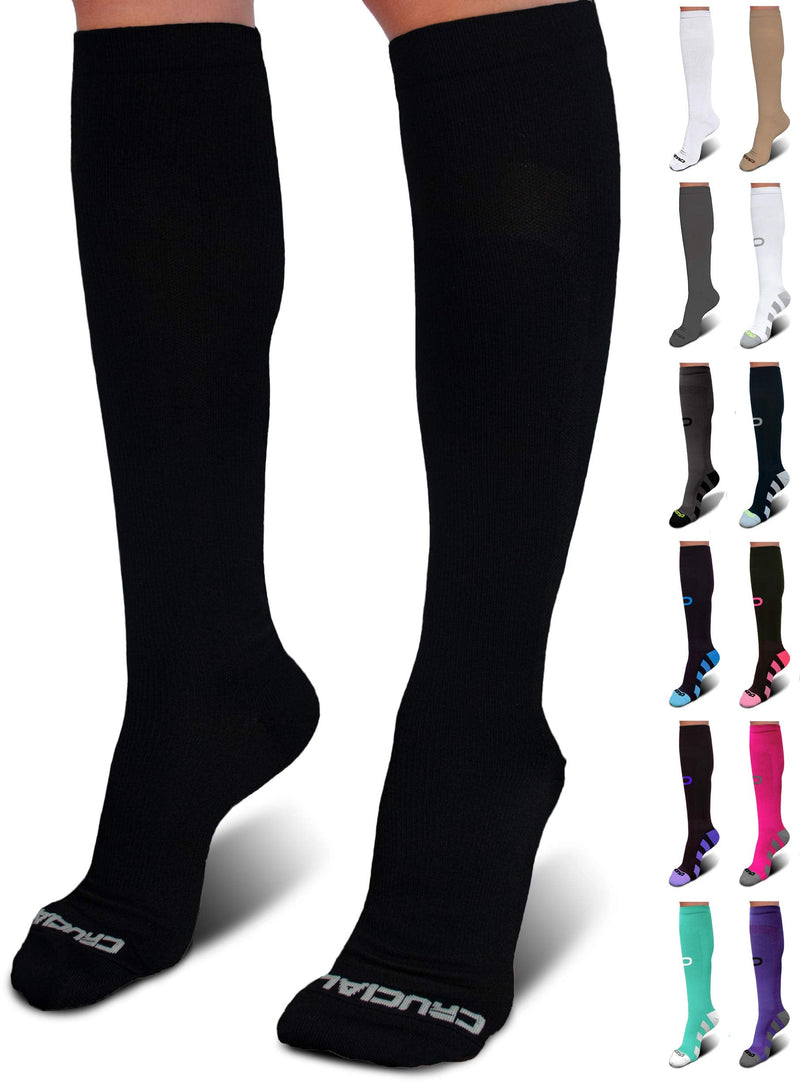 Crucial Compression Socks for Men & Women (20-30mmHg) Running, Athletic, Travel Large-X-Large Solid Black - BeesActive Australia