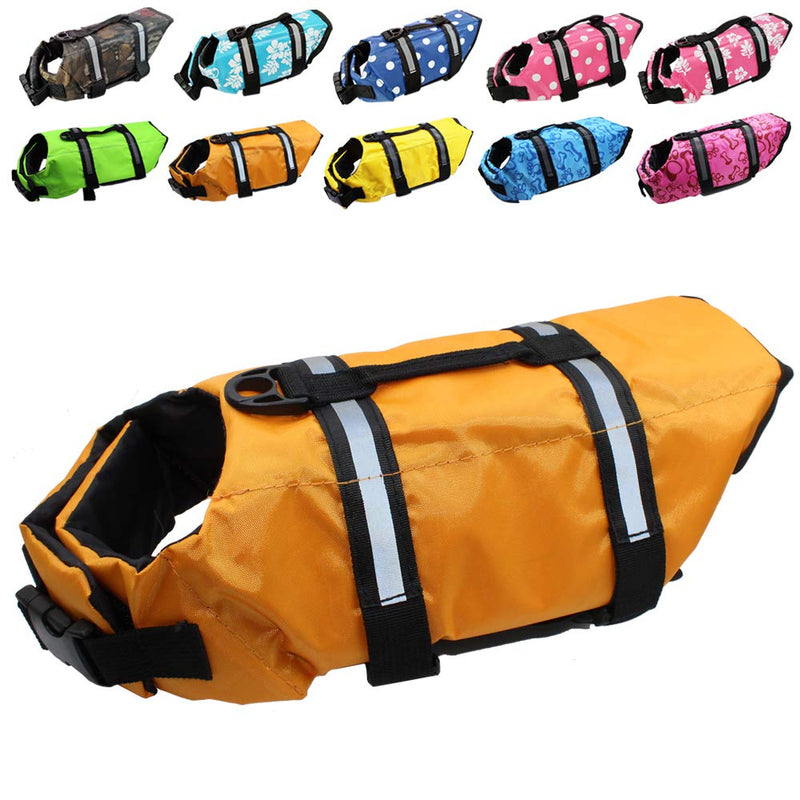Dog Life Jacket Easy-Fit Adjustable Belt Pet Saver Swimming Safety Swimsuit Preserver with Reflective Stripes for Doggie (M, Orange) M