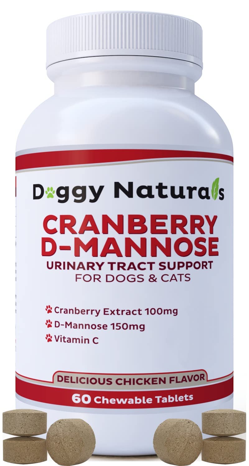 Cranberry D-Mannose for Dogs and Cats Urinary Tract Infection Support Prevents and Eliminates UTI, Bladder Infection Kidney Support, Antioxidant (Single Strength Tablet, 60 Count) Single Strength Tablet