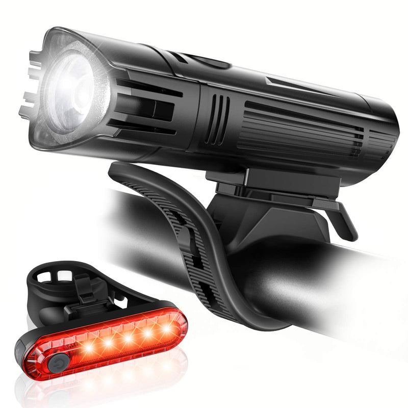 Ascher Ultra Bright USB Rechargeable Bike Light Set, Powerful Bicycle Front Headlight and Back Taillight, 4 Light Modes, Easy to Install for Men Women Kids Road Mountain Cycling Black - BeesActive Australia
