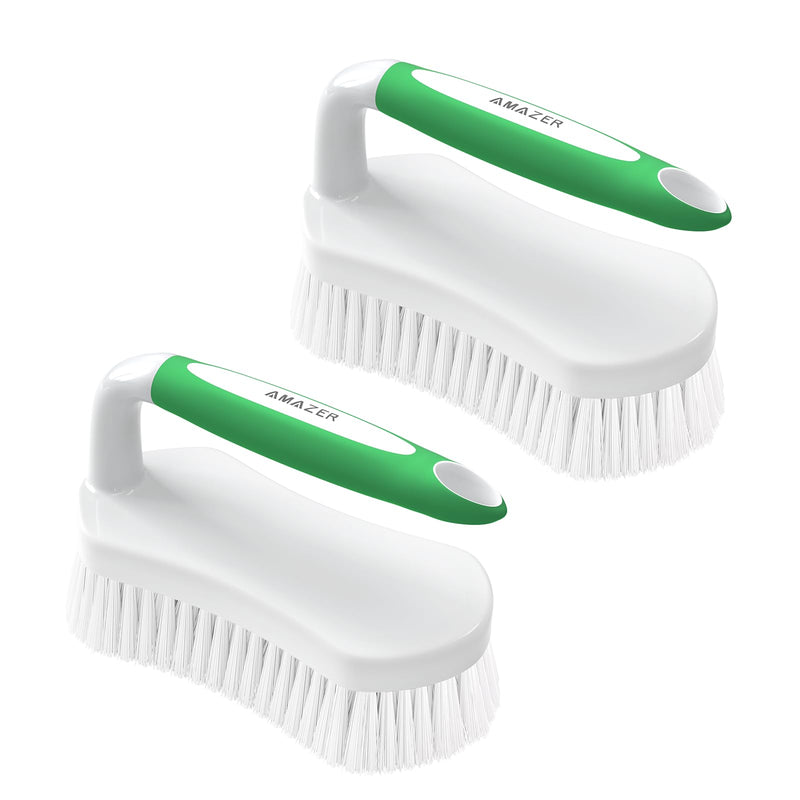 Amazer Scrub Brush for Cleaning Comfort Grip Shower Scrubber Stiff Bristles with Handle Heavy Duty Cleaner Brush for Tub Sink Carpet Floor - Pack of 2 (Green+Green) Green+green 2-Pack - BeesActive Australia